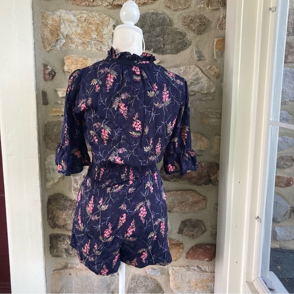 Rebecca Taylor Ivie Short-Sleeve Floral-Print Romper Navy Combo Womens 4 - Picture 12 of 16